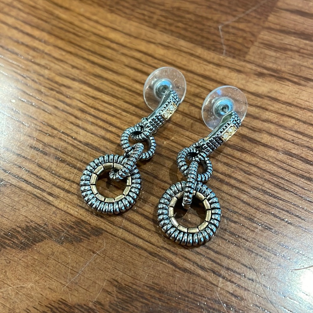 Dangly two-tone silver and gold earrings